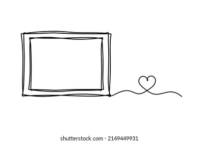 Abstract picture frame with heart as continuous lines drawing on white background. Vector
