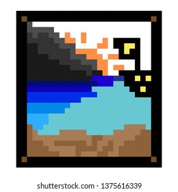 Abstract picture frame on the wall. Pixel art icon