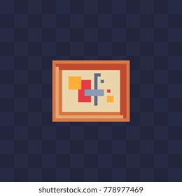 Abstract picture frame on the wall. Pixel art icon. Vector template. 8-bit. Isolated illustration. 
