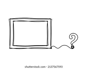 Abstract picture frame with question mark as continuous lines drawing on white background. Vector