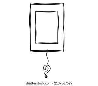 Abstract picture frame with question mark as continuous lines drawing on white background. Vector