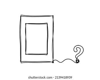 Resumen del marco de imagen con signo de interrogación como líneas continuas dibujando sobre fondo blanco. Vector