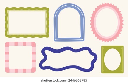 Abstract picture frame shapes. Trendy style decorative borders. Cool, fun illustration elements.