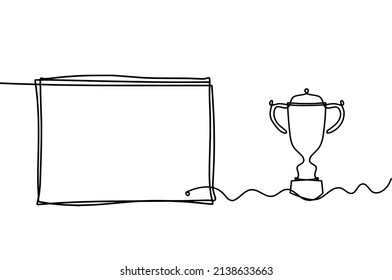 Abstract picture frame with trophy as continuous lines drawing on white background. Vector