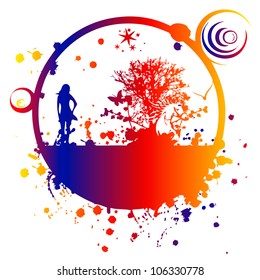 abstract picture with a girl. vector