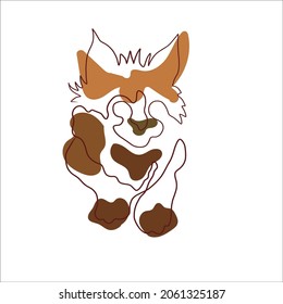 Abstract picture with a kitten made one line and spots vector graphics
