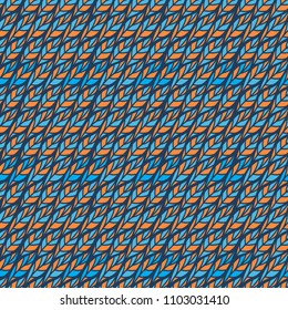 Abstract picture with leaves of unsaturated orange and blue, seamless vector pattern as a fabric texture