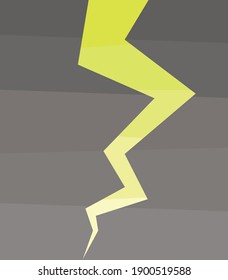 Imagen abstracta de un rayo que golpea el suelo. Ilustración vectorial plana con colores que cambian suavemente de oscuro a claro. El cielo sulfúrico se rompió por el relámpago amarillo. Diseño para afiches, tarjetas.
