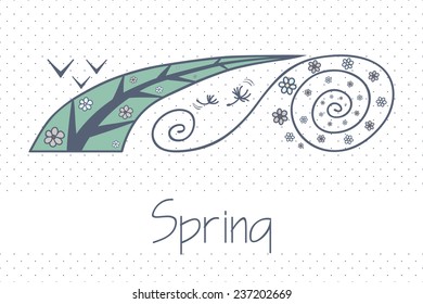 Abstract picture with spring. Illustration with tree and flowers. Can be used as postcard, illustration
