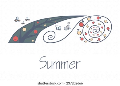 Abstract picture with summer. Illustration with tree and fruit. Can be used as postcard, illustration