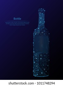 Abstract picture of wine bottle low poly in the form of a starry sky or space, consisting of points and lines