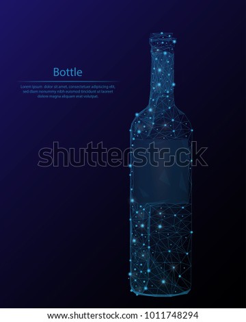 Abstract picture of wine bottle low poly in the form of a starry sky or space, consisting of points and lines