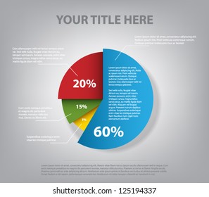 Abstract pie chart graphic for business design, infographics, reports, step presentations, number options or workflow layout. Clean and modern style