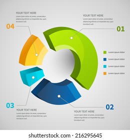 Abstract pie chart graphic for business design, infographics, reports, presentations, number options or workflow layout. 