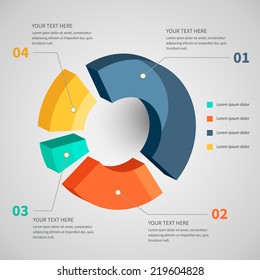 Abstract pie chart graphic for business design, infographics, reports, presentations, number options or workflow layout. 