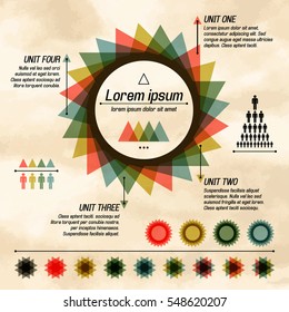 Abstract pie diagram infographic with different little pies and their shapes colors vector illustration