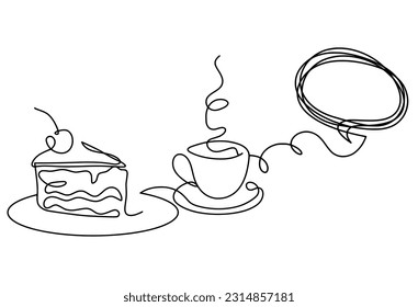 Abstract piece of cake and brain as continuous lines drawing on white background