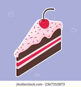 Abstract piece of cake with cherry and colorful sprinkles.