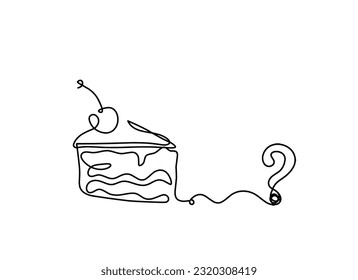 Abstract piece of cake and question mark as continuous lines drawing on white background. Vector