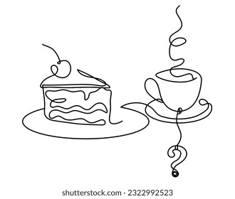 Abstract piece of cake and question mark as continuous lines drawing on white background. Vector