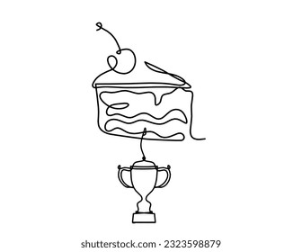 Abstract piece of cake and trophy as continuous lines drawing on white background. Vector