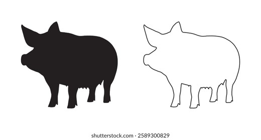 Abstract Pig Silhouette Vector - Stylish Pig Outline Design
