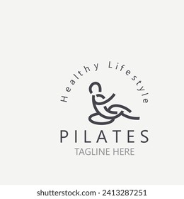Abstract pilates Logo, Yoga identity body balance vector monoline Design Template. wellness lifestyle