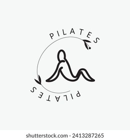 Abstract pilates Logo, Yoga identity body balance vector monoline Design Template. wellness lifestyle