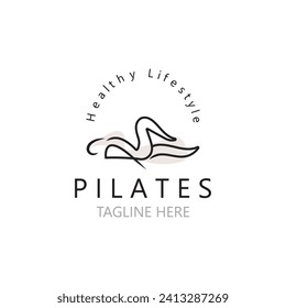 Logo de pilates abstractos, Modelo de diseño monológico del vector de balance del cuerpo de identidad de yoga. estilo de vida de bienestar