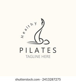 Abstract pilates Logo, Yoga identity body balance vector monoline Design Template. wellness lifestyle