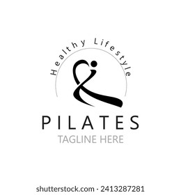 Logo de pilates abstractos, Modelo de diseño monológico del vector de balance del cuerpo de identidad de yoga. estilo de vida de bienestar