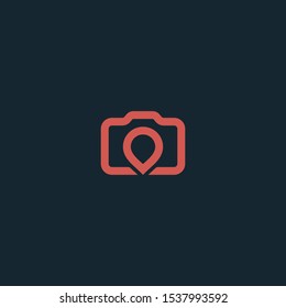 Abstract pin camera logo design. Point lens icon illustration vector