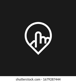 
Abstract pin with hand logo design. Location creative symbol. Navigation map sign. GPS locator and marker. 