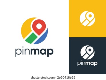 Logotipo abstracto del punto del Pin. Concepto creativo del diseño del Vector de la navegación del mapa