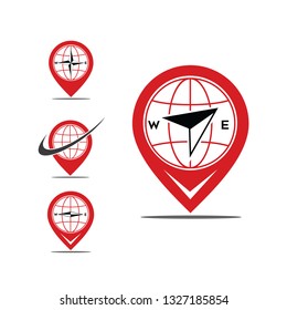 Abstract pin and red point compass collection for web icon