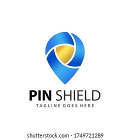 Abstract Pin Shield Location Logo Design Vector Illustration Template