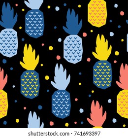 Abstract Pinapple Seamless Pattern Background. Childish Handmade Craft For Design Card, Cafe Menu, Wallpaper, Summer Gift Album, Scrapbook, Holiday Wrapping Paper, Baby Nappy, Bag Print, T Shirt Etc.