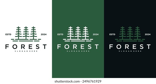 Abstract pine forest line art logo design. Premium Vector