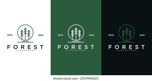 Abstract pine forest line art logo design. Premium Vector