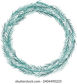 Abstract pine leaves or coconut leaves doodle wreath illustration for decoration on nature, garden, spring seasonal, and organic life style.