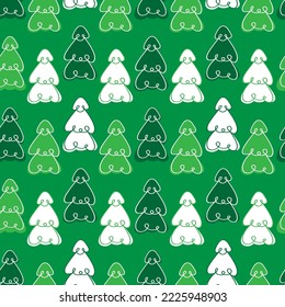 Abstract pine tree forest seamless pattern on green background. Winter forest seamless pattern. New Year, Christmas, holidays texture with fir tree for print, design, fabric, gift wrap, background.