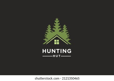 Resumen de pino y casa o casa para el diseño del logo de la cabaña de cacería diseño de ilustración vectorial.