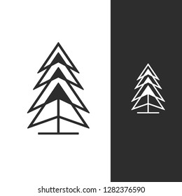 abstract pine tree, modern christmas tree dasin with flat silhouette and color lines, vector logo template, logotype for industry and business, brand logo