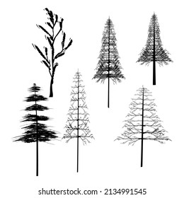 Abstract pine tree set. pine tree sketch on white background. vector illustration