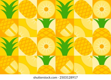 Abstract pineapple geometric seamless pattern. Tropical fruit pineapple mosaic texture. Vector illustration for background