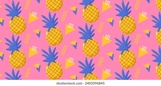 Abstract pineapple seamless pattern, geometric shapes. Summer tropical fruit vector illustration on isolated background for paper, cover, fabric, gift wrap, notebook, bed linen