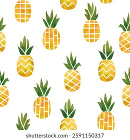 Abstract Pineapple seamless pattern. Vector print with watercolor tropical fruit