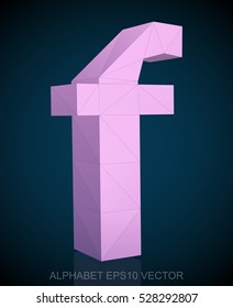 Abstract Pink 3D polygonal lowercase letter F with reflection. Low poly alphabet collection. EPS 10 vector illustration.