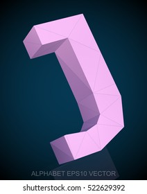 Abstract Pink 3D polygonal uppercase letter J with reflection. Low poly alphabet collection. EPS 10 vector illustration.