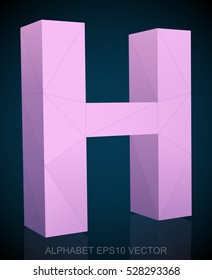 Abstract Pink 3D polygonal uppercase letter H with reflection. Low poly alphabet collection. EPS 10 vector illustration.
